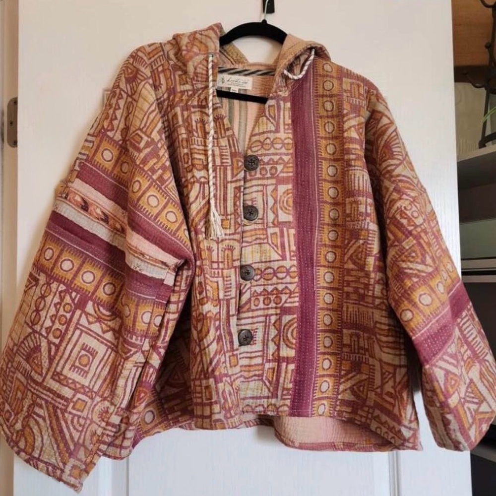 Kantha Bae Geometric Patterned Hooded Jacket